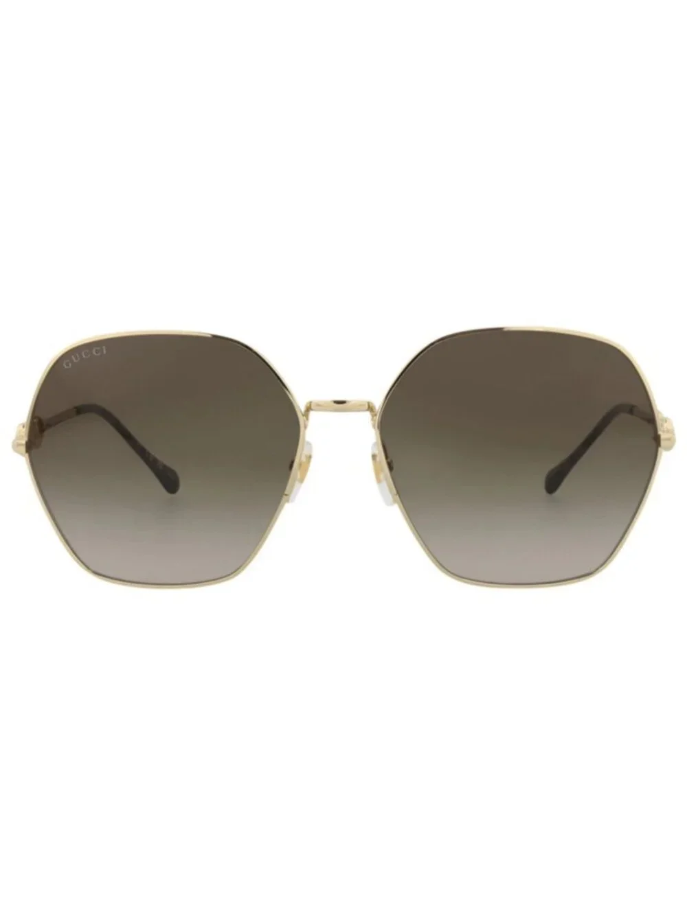New Gucci Women's Sunglasses Square Rectangle Metal Frame Gold Gold Brown